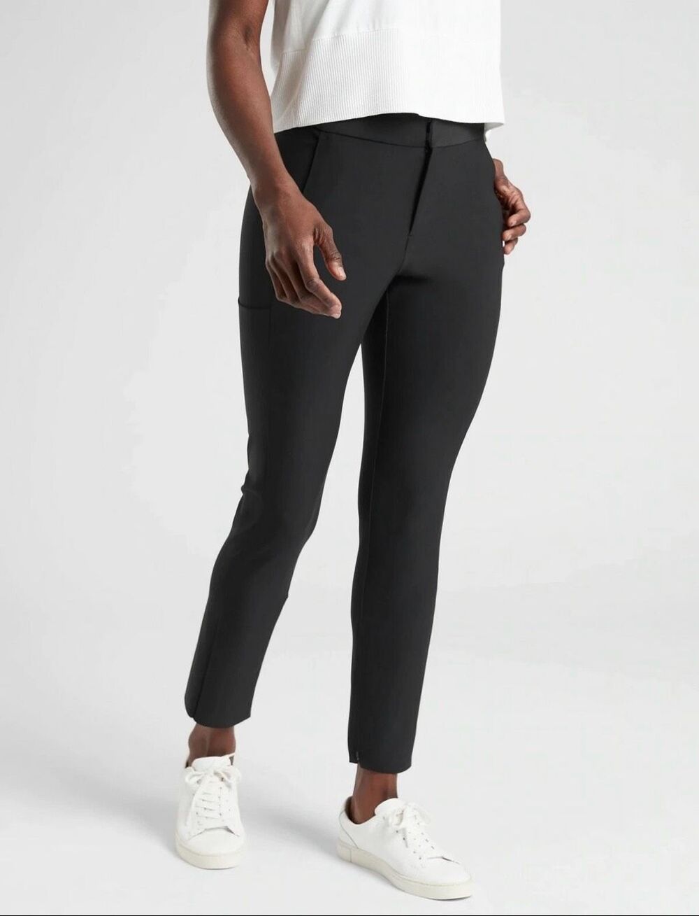 Athleta Stellar Trouser Pants Women Size 0 Black Slim Straight Ankle Zip Stretch